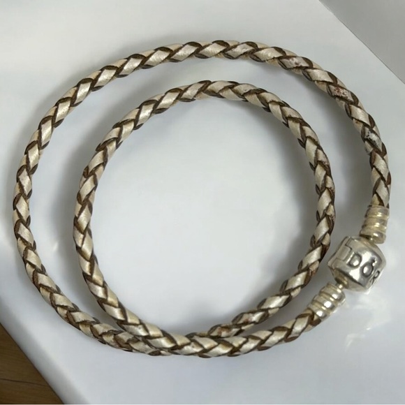 Retired Pandora Moments Double Champagne Braided Leather Bracelet - Picture 7 of 13